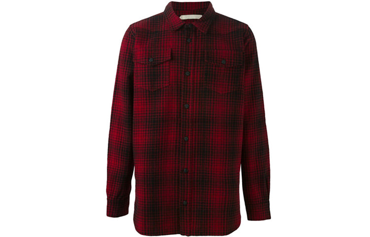 Men's Off-White Stripe Plaid Red Shirt OMGA001F150690169901