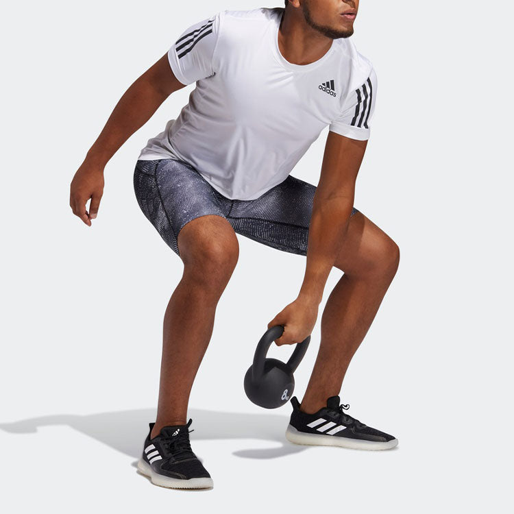 adidas Solid Color Logo Solid Color Round Neck Short Sleeve White GM0509
