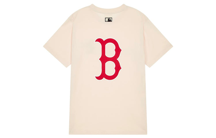 MLB  Disney Mickey Boston Red Sox Basic Printing Round Neck Short Sleeve Unisex Ivory 31TSK2031-43I