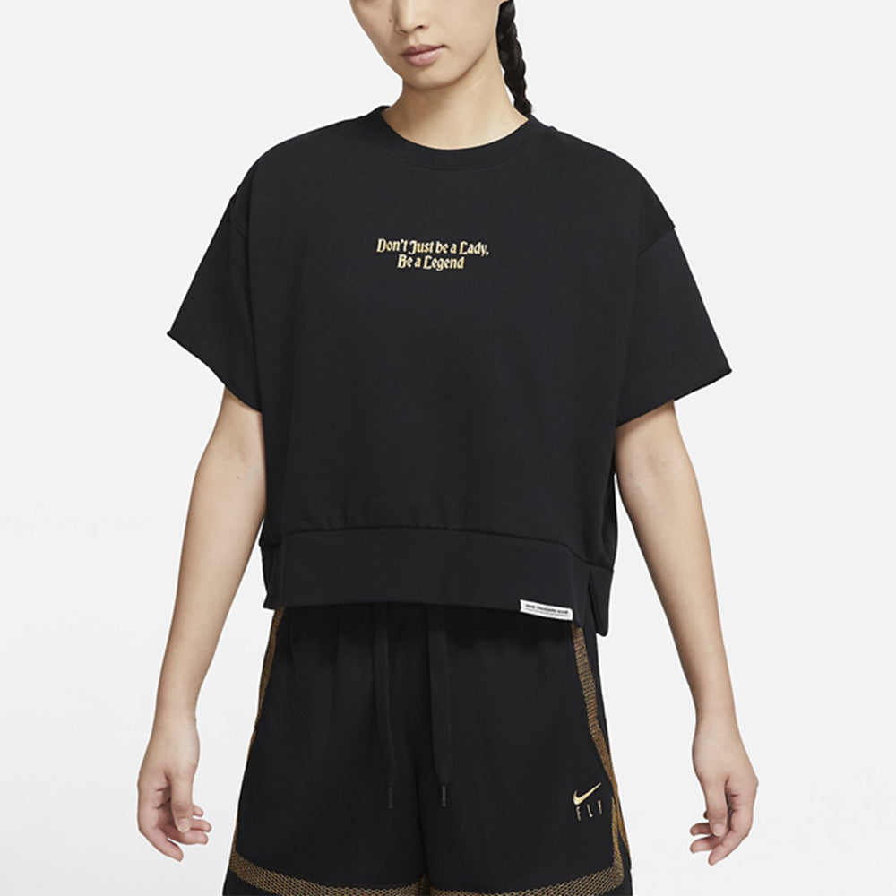 (WMNS) Nike Slogan Alphabet Printing Round Neck Sports Short Sleeve Black T-Shirt DC5310-010