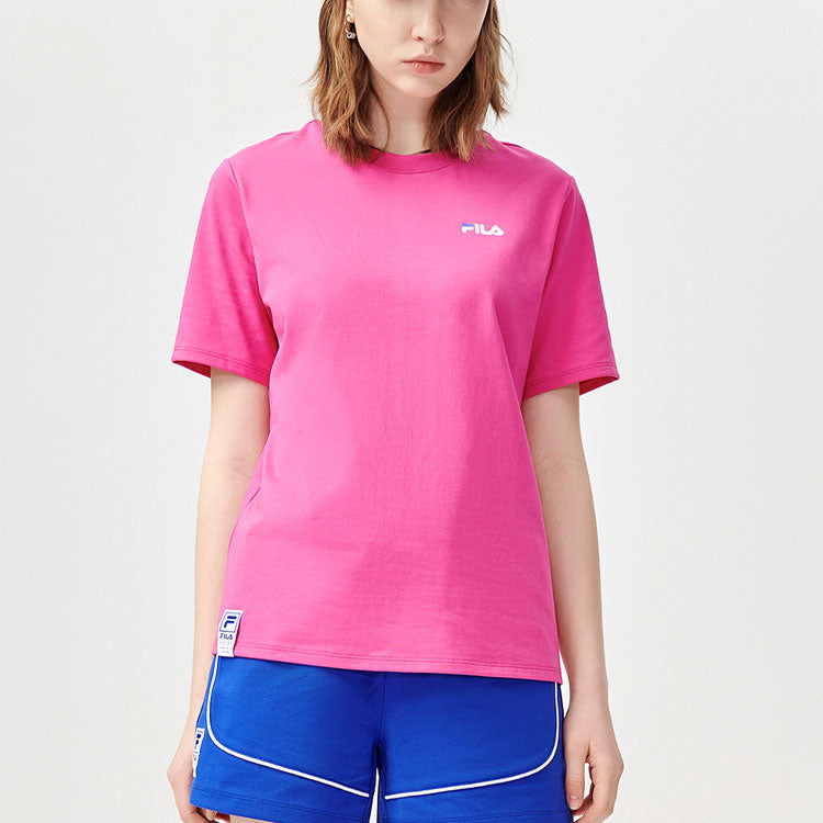 (WMNS) Fila Printing Round Neck Loose Short Sleeve Rose Purple T11W122109F-PC