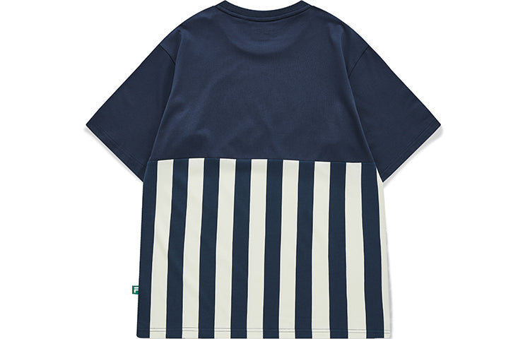 Men's FILA FUSION Logo Printing Contrasting Colors Stripe Short Sleeve Gray T11M132101F-DY