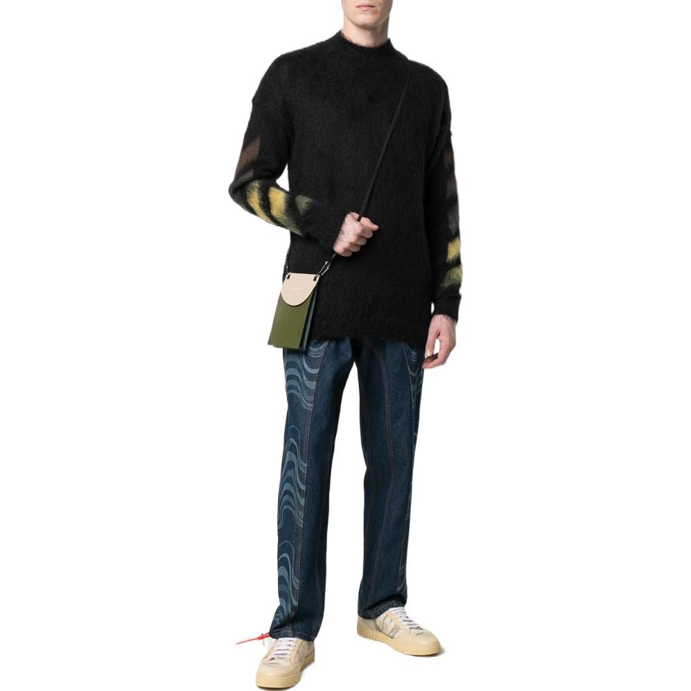 Men's Off-White FW22 Solid Color Stripe Pattern Long Sleeves Wool Sweater Version Black OMHA036S21KNI00110841084