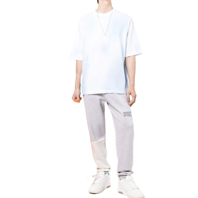 Men's Off-White FW22 Logo Printing Round Neck Short Sleeve Blue White T-Shirt OMAA119G21JER0010145