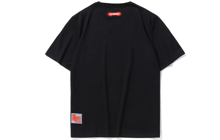 Li-Ning English alphabet Graffiti Short Sleeve Couple Style Black AHSQ304-1