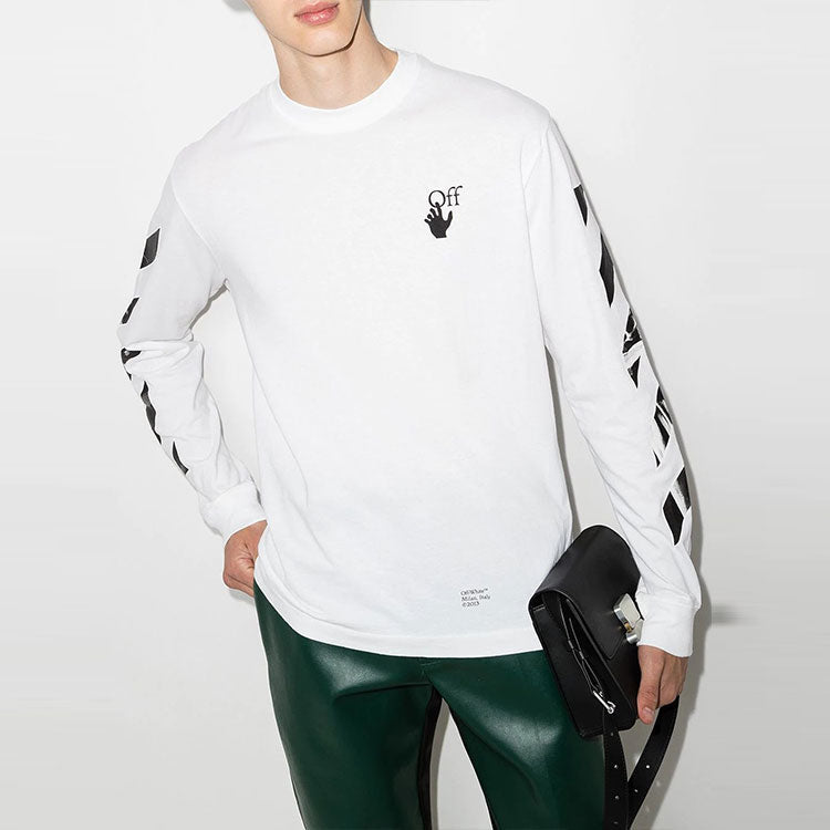 Off-White FW21 Arrow Logo Printing Round Neck Long Sleeves Ordinary Version White OMAB064F21JER0140110