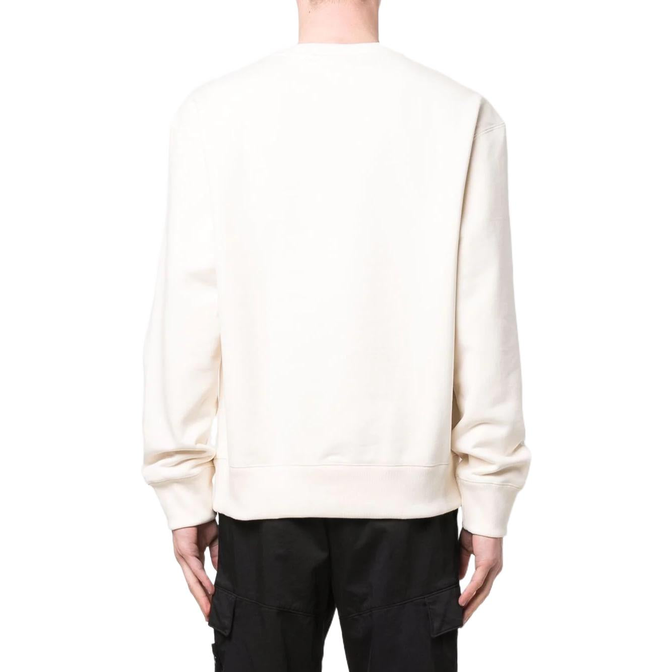 Men's adidas originals Classic Logo Solid Color Ribbed Round Neck Long Sleeves Milk White HD2751