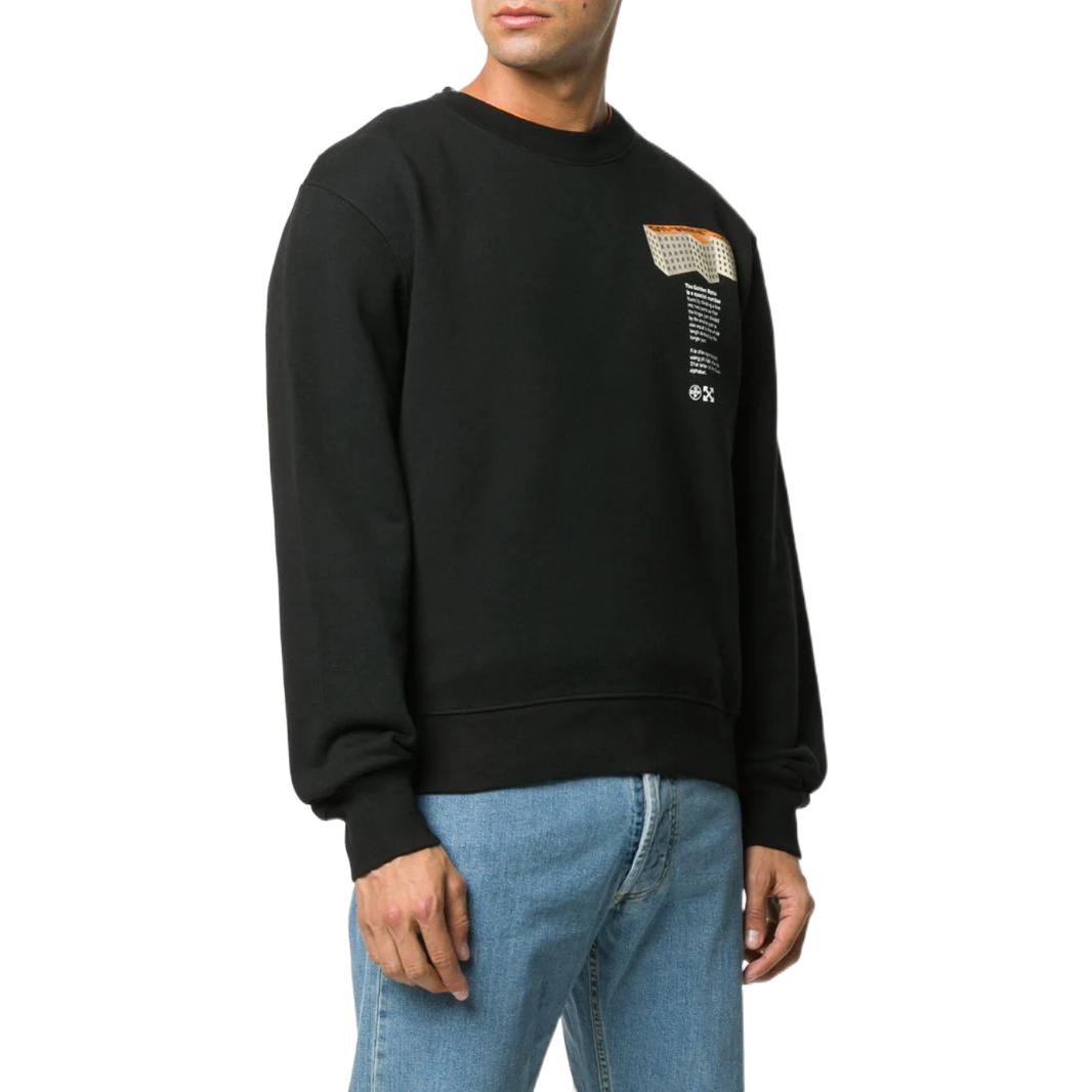 Men's Off-White SS22 Round Neck Pattern Alphabet Printing Pullover Long Sleeves Version Black OMBA025R20E300071088