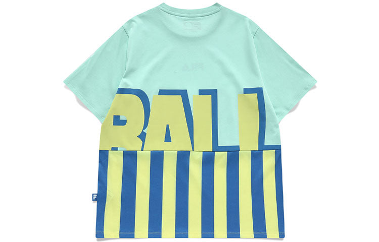 FILA FUSION Contrasting Colors Stripe 3D Alphabet Printing Loose Sports Short Sleeve Green T11W132101F-TQ