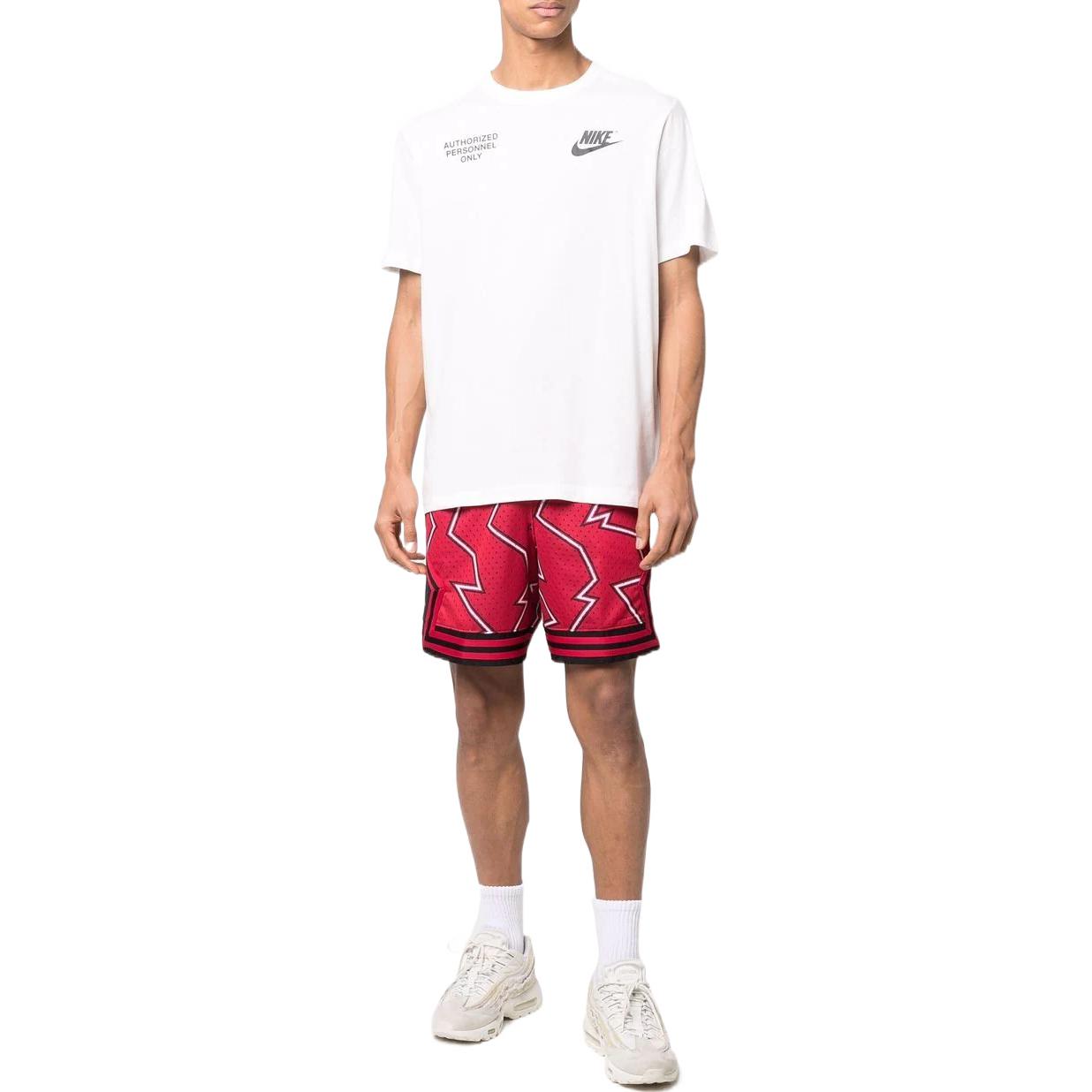 Men's Air Jordan Pattern Printing Lacing Elastic Waistband Straight Sports Shorts Red DH9079-687