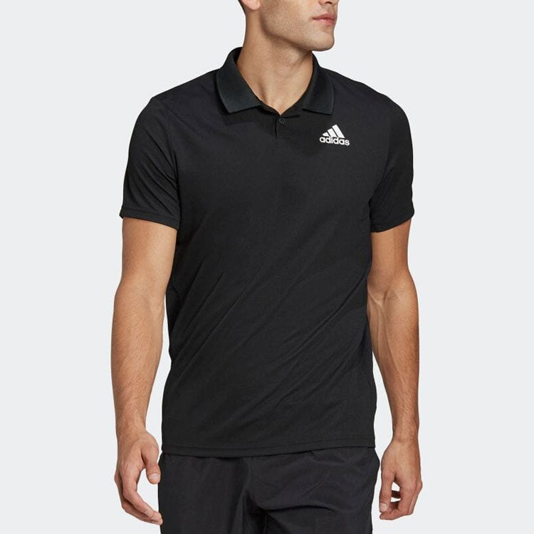 Men's adidas Solid Color Tennis Athleisure Casual Sports Logo Short Sleeve Japanese Version Black Polo Shirt HF1816