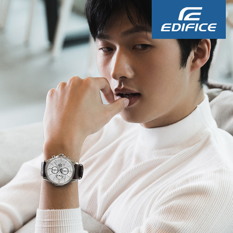 CASIO Edifice Series Men'ses Silver/Brown Sapphire Crystal Mens White Analog EFB-660L-7AVUPR