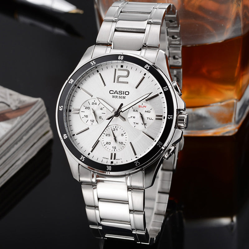 CASIO Couple Waterproof Stainless Steel Strap White Analog MTP-1374D-7A&LTP-2064A-7A2