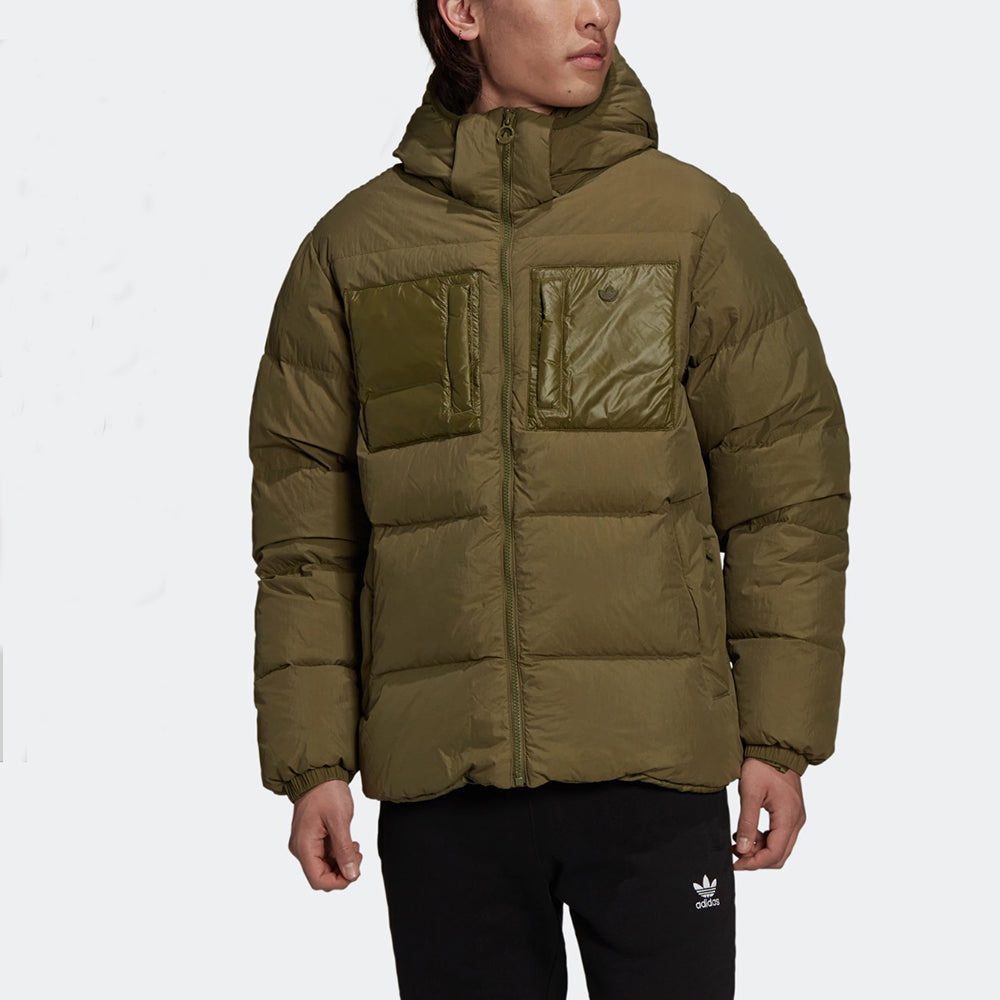 Men's adidas originals Down Regen Puff Pocket Splicing Solid Color Sports Hooded Down Jacket H13563