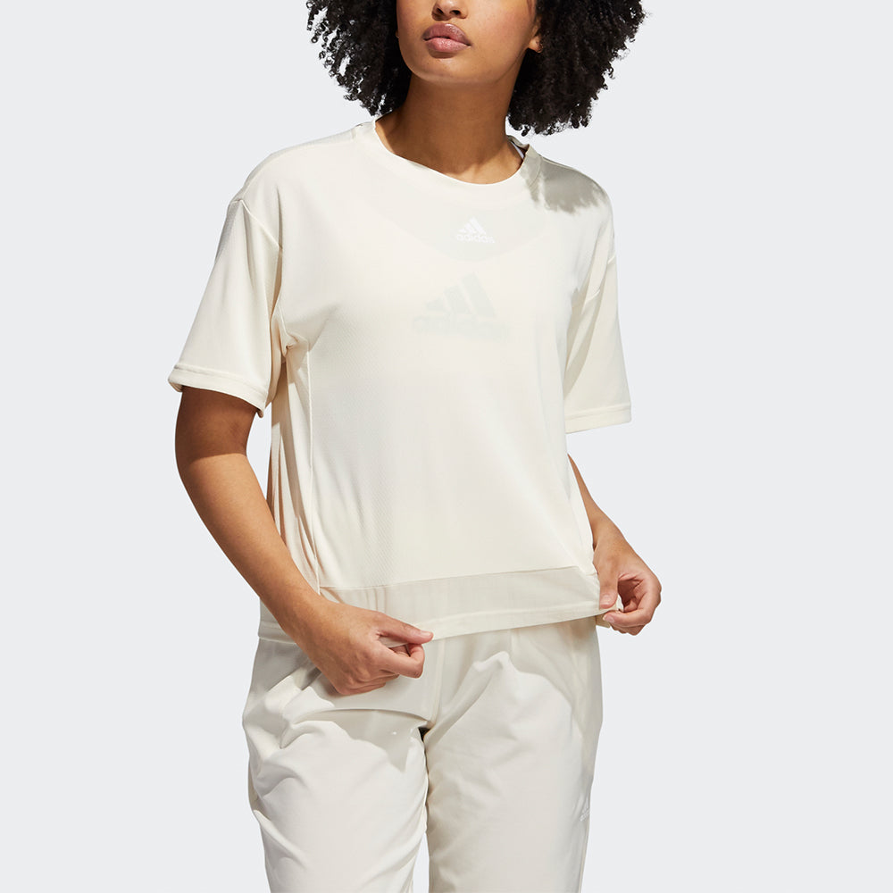 (WMNS) adidas Trn T Heat.Rdy Mesh Splicing Solid Color Training Sports Short Sleeve Creamy White GR8223