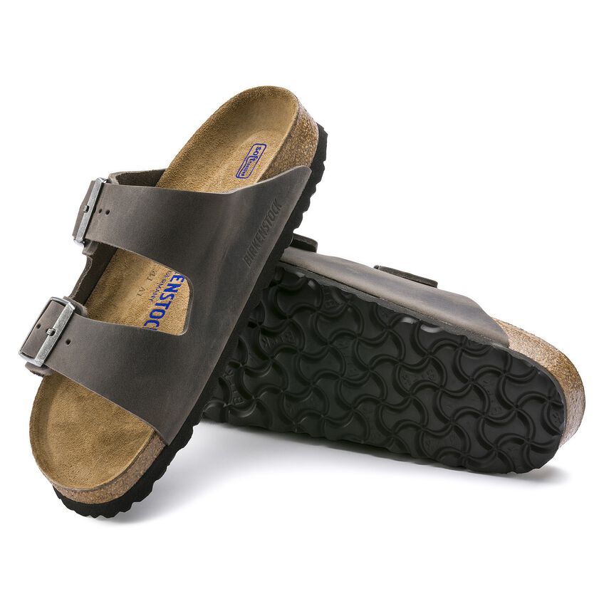 Birkenstock Arizona Soft Footbed Oiled Leather Sandals 'Iron' 1013645