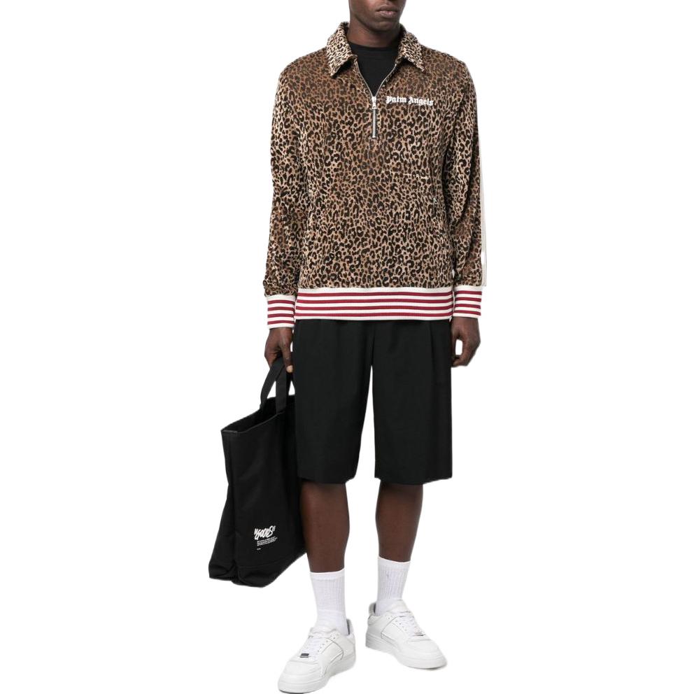 Palm Angels FW22 Leopard Print Quarterzip Track Jacket 'Gold Brown White' PMBD039F22FAB0027601