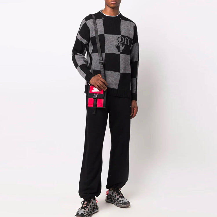 Men's Off-White FW21 Grid Logo Intarsia Knit Ordinary Version Black OMHE089F21KNI0011010