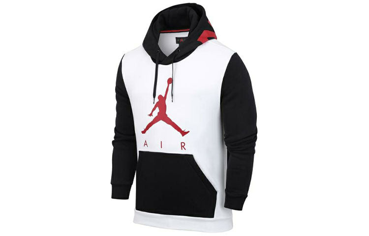 Men's Air Jordan Colorblock Logo Printing Fleece Lined Stay Warm Hooded Pullover Sports White CK1349-100