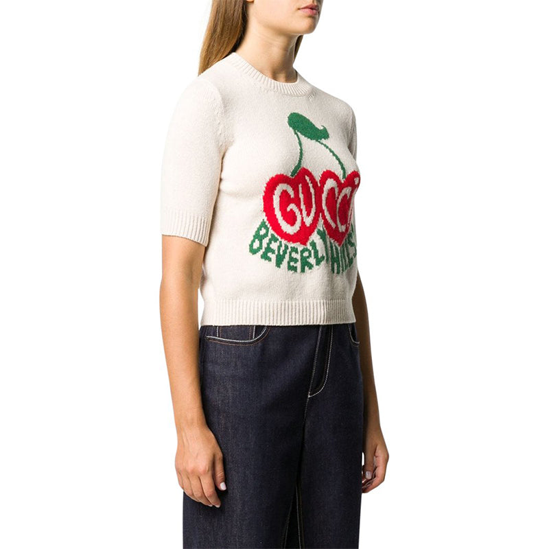 (WMNS) Gucci CHERRY Pattern Round Neck Pullover Knitwear Creamy White 631467-XKBHI-9275