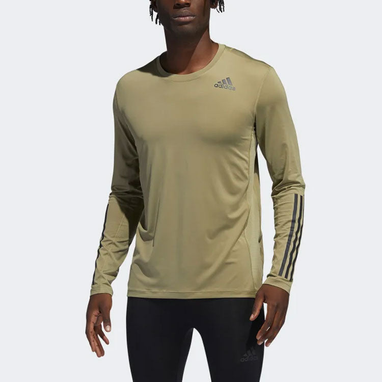 Men's adidas Logo Sports Gym Long Sleeves Green T-Shirt H08804