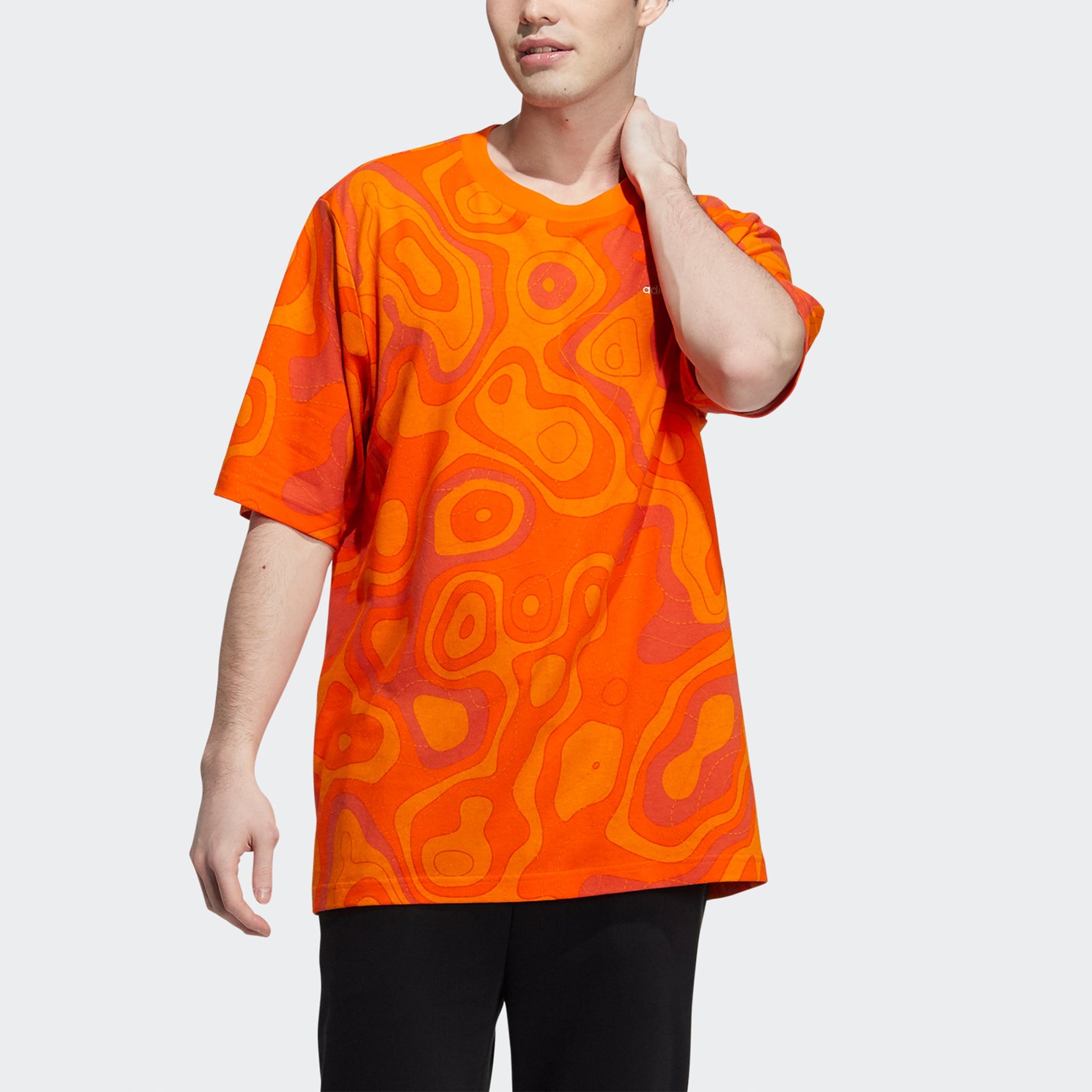 adidas neo M Cg T1 Camouflage Full Print Loose Sports Short Sleeve Orange HE7939