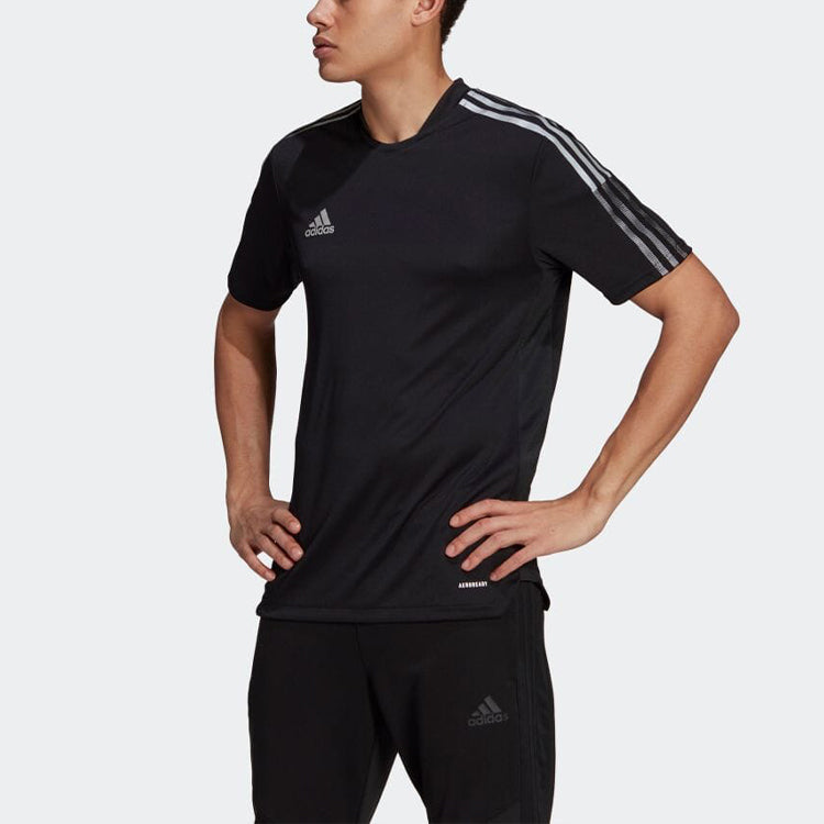 Men's adidas Stripe Alphabet Printing Round Neck Pullover Short Sleeve Japanese Version Black T-Shirt GQ1037