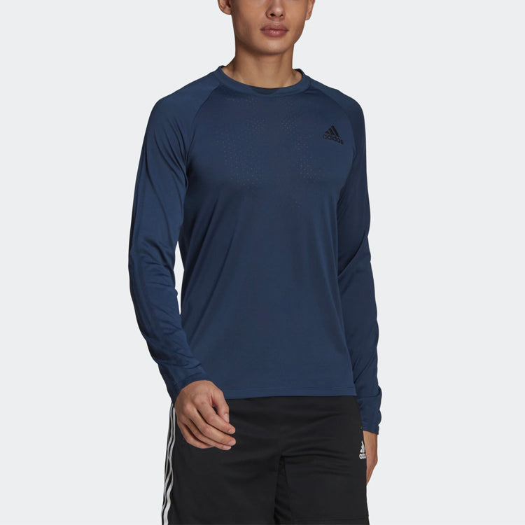 Men's adidas Athleisure Casual Sports Breathable Slim Fit Long Sleeves Blue T-Shirt GM2155
