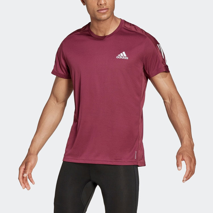 Men's adidas Gym Casual Round Neck Running Short Sleeve Deep Red T-Shirt H34496