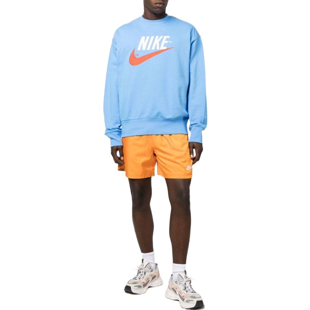 Men's Nike Swoosh Brand Large Logo Pattern Printing Round Neck Long Sleeves Sky Blue DO8891-412
