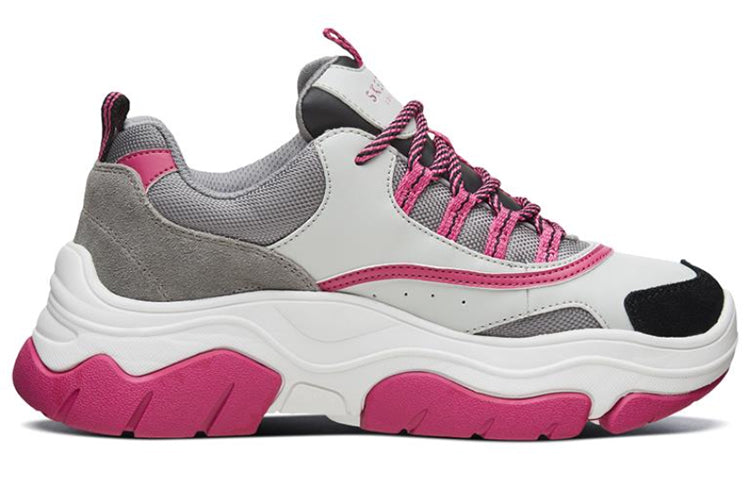 (WMNS) Skechers Black Jack Low-Top Daddy Shoes Grey/White/Pink 74236-GYFS