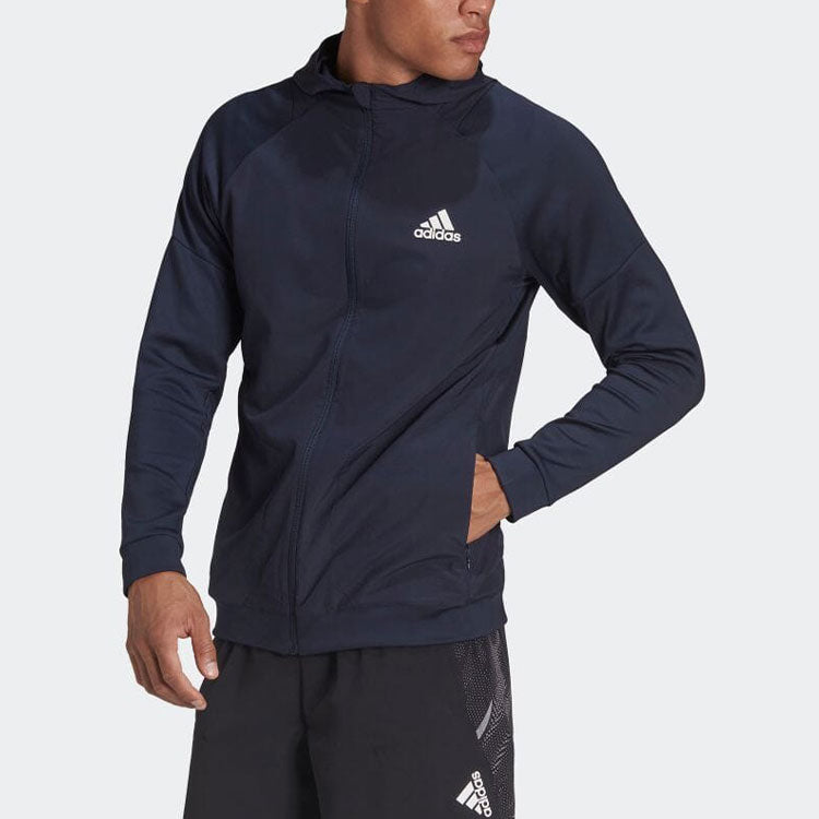 Men's adidas Zipper Hooded Long Sleeves Jacket Japanese Version Blue HC4252