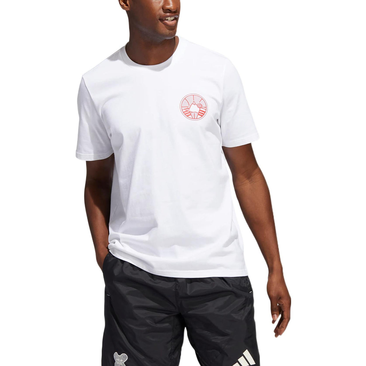 Men's adidas Harden Dynasty Logo Printing Round Neck Pullover Short Sleeve White T-Shirt IC8109