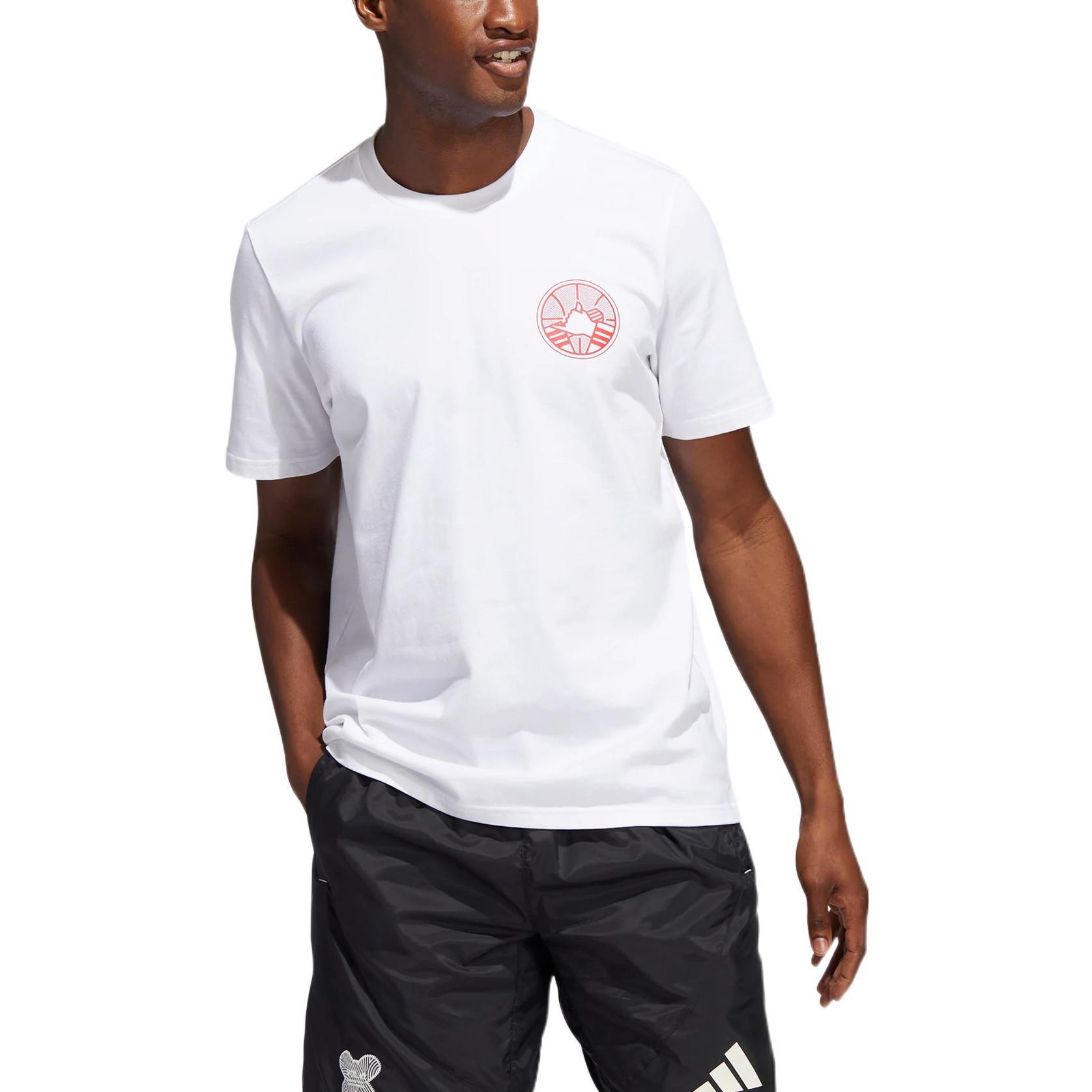 Men's adidas Harden Dynasty Logo Printing Round Neck Pullover Short Sleeve White T-Shirt IC8109