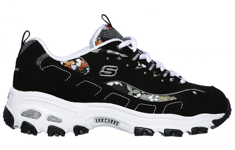 (WMNS) Skechers D'lites Floral Days Running Shoes Black/White 13082-BKW