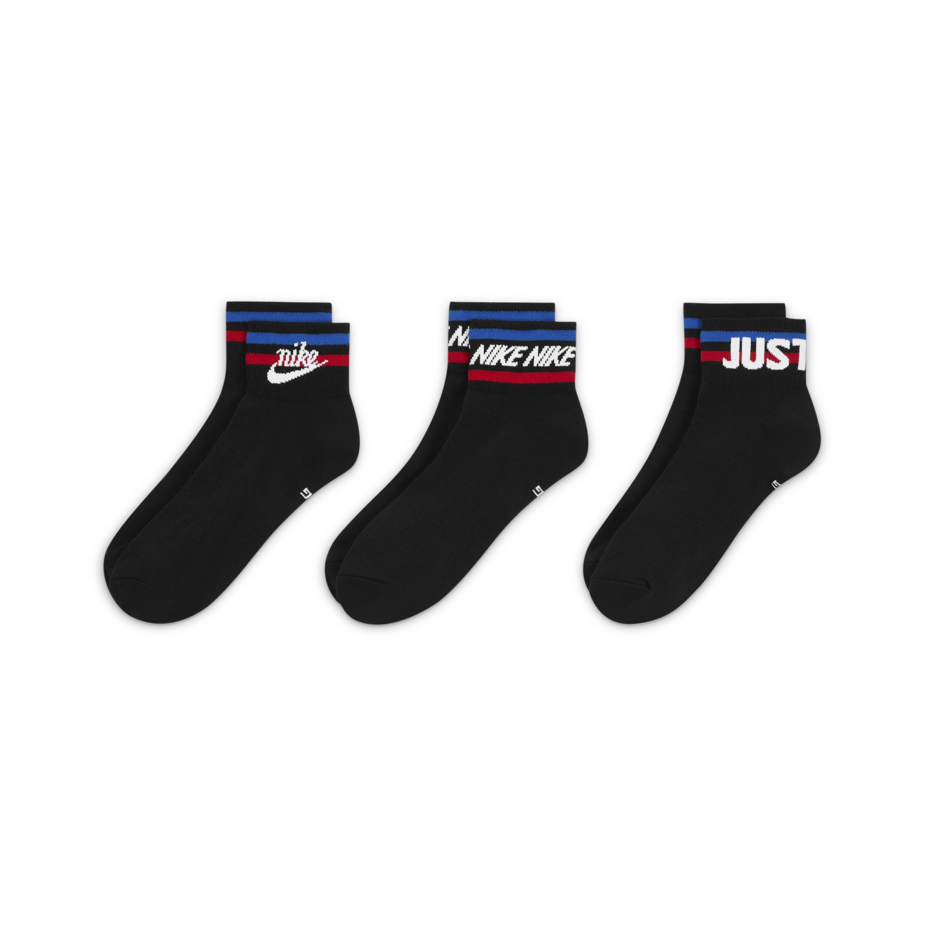 Nike Everyday Ankle Alphabet Logo Pattern Casual Sports Socks 3 Pairs Black DX5080-010