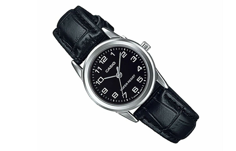 CASIO Retro Pointer Series Classic Leather Black Quartz Waterproof Black Dial Black Analog LTP-V001L-1B