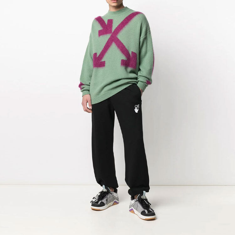 Men's Off-White SS21 Round Neck Pullover Intarsia Green OMHA036R21KNI0025934