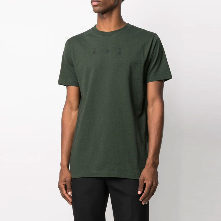 Off-White SS21 Back Printing Round Neck Short Sleeve Version Green OMAA027S21JER0125955