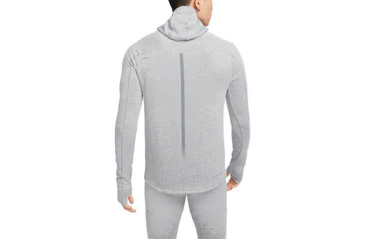 Men's Nike Therma-fit Adv Division Logo Printing Solid Color Hooded Long Sleeves Smoke Grey T-Shirt DD6111-010
