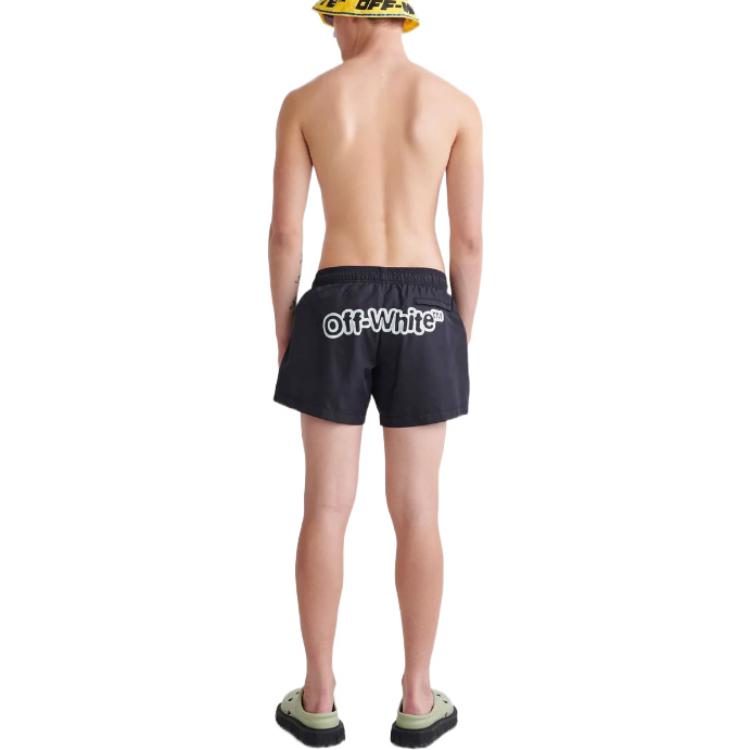 Men's Off-White FW22 Logo Printing Elastic Waistband Straight Casual Shorts Version Black OMFA003S22FAB0071001