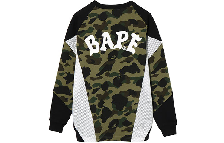 BAPE Alphabet Printing Camouflage Splicing Sports Pullover Long Sleeves Green 0ZXSWW213505C
