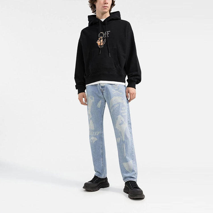 Men's Off-White FW21 Funny Logo Printing Pullover Loose Fit Black OMBB073F21FLE0021084