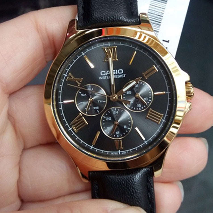 Casio Dress Classic Minimalistic Stainless Steel Analog Watch 'Black Metallic Gold' MTP-V300GL-1A