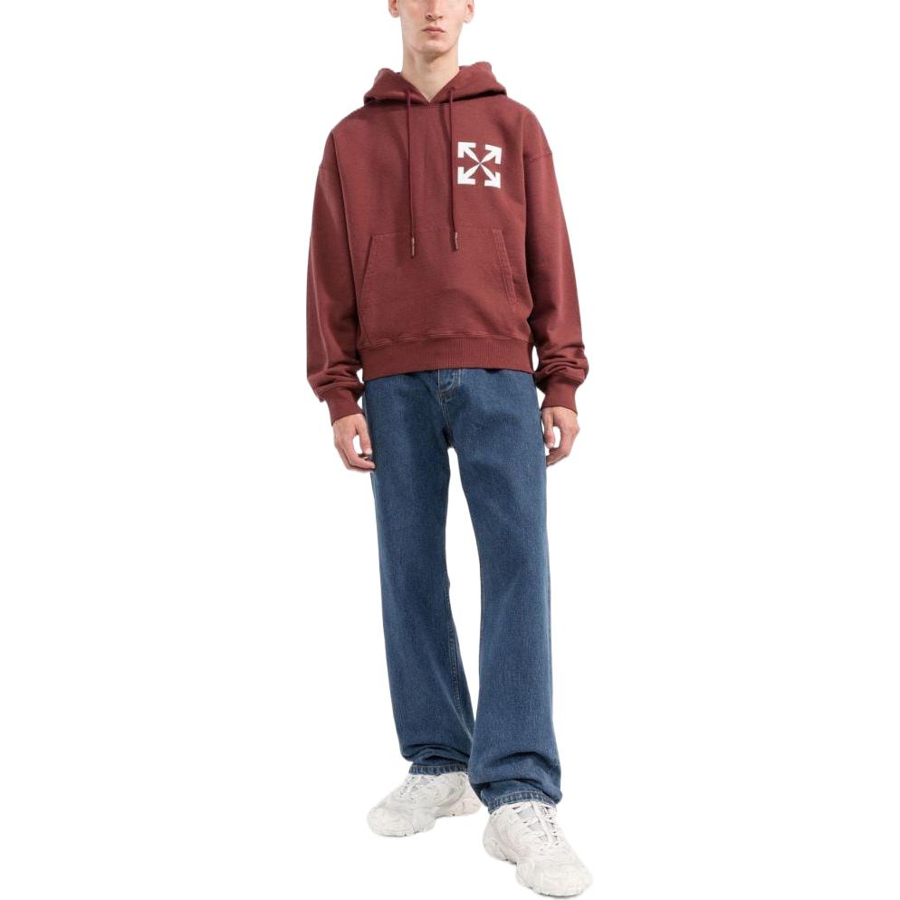 Men's Off-White SS22 Pattern Logo Hooded Long Sleeves Version Wine Red OMBB037F22FLE00228012801