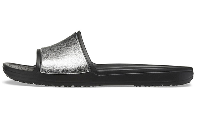 (WMNS) Crocs Sloane Shine Low Slide Flat Casual Black Silver Slippers 'Black Silver' 206921-001