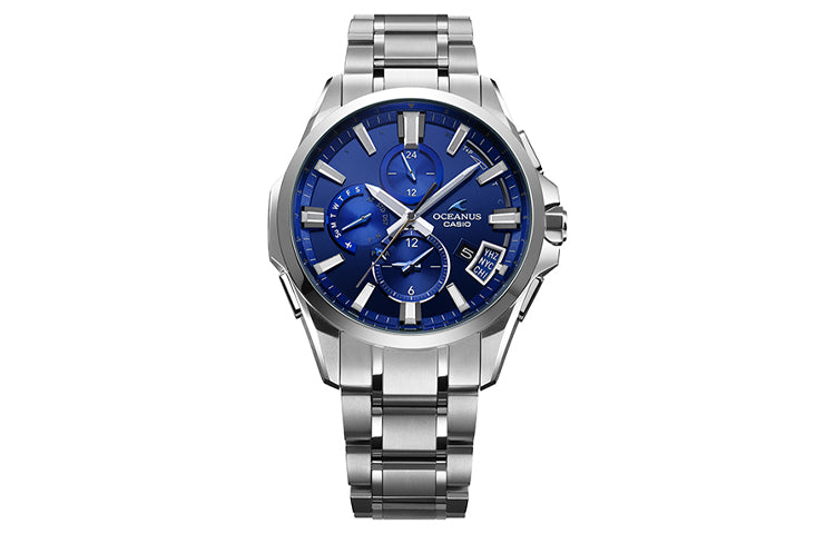 CASIO Solar Powered Blue DialSilver Strap Blue DialSilver Strap Mens BlueSilver Analog OCW-G2000-2A