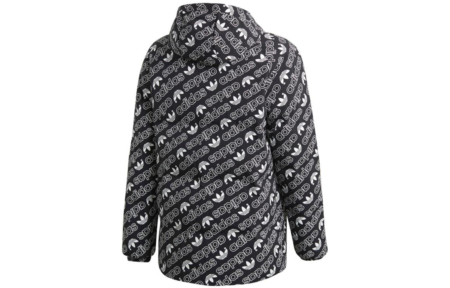 adidas originals Monogram JKT Full Print logo Reversible Stay Warm hooded down Jacket Black White DP8561
