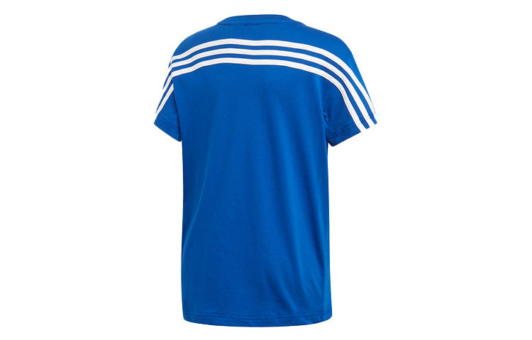 adidas Stripe Printing Big Boys Training Sports Short Sleeve Blue ED6487