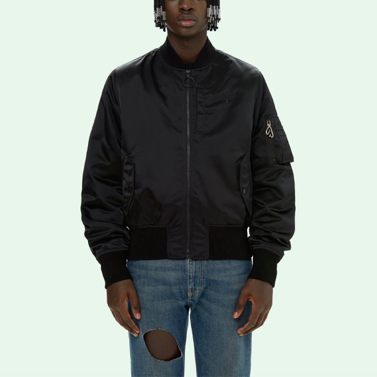 Off-White SS21 Logo Pattern Zipper aviator Jacket Loose Fit Black OMEH032S21FAB0011010